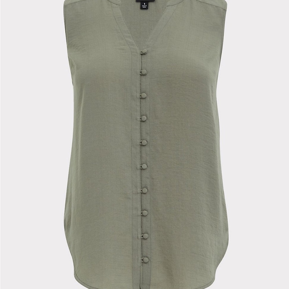 HARPER GAUZE BUTTON-FRONT SLEEVELESS BLOUSE - Agave Green